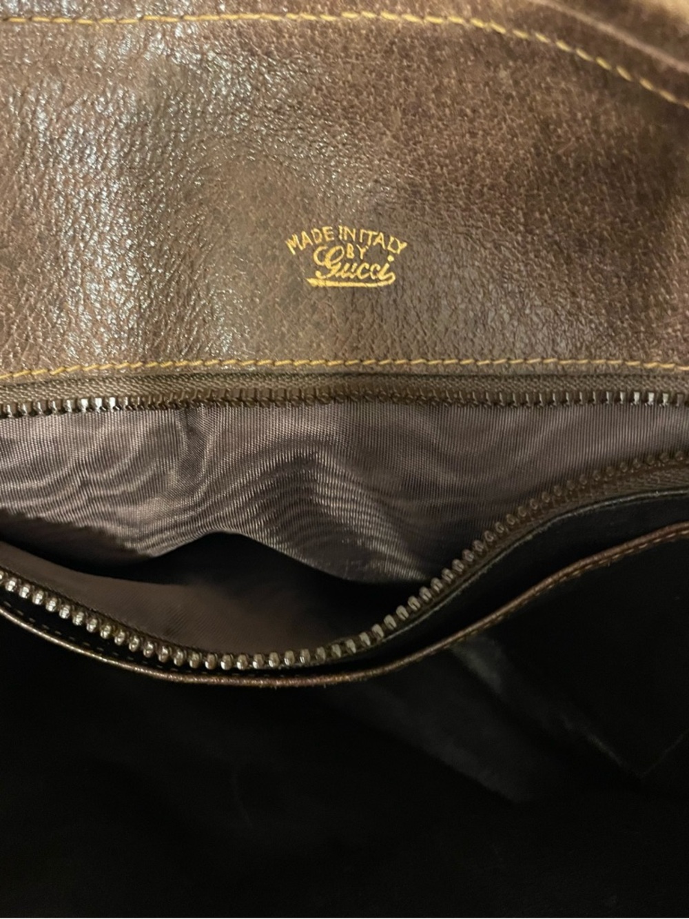 Gucci Brown Leather Interior Gold Logo - Picture 4 of 7